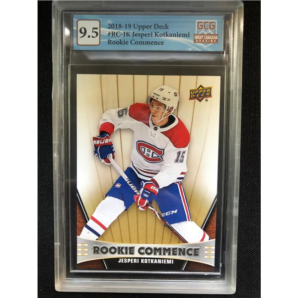 2018-19 UPPER DECK NO.RC-JK JESPERI KOTKANIEMI ROOKIE COMMENCE (GCG 9.5)