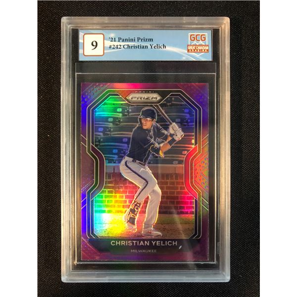 2021 PANINI PRIZM NO. 242 CHRISTIAN YELICH PURPLE PRIZM (GCG 9)