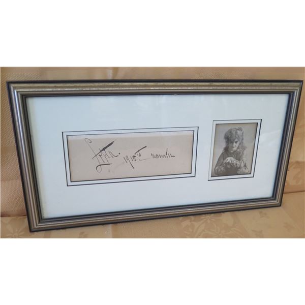 Framed Photo w/ Lotta Crabtree, American Actress, Singer, Dancer, Picture & Signature 1915, 18"x9"