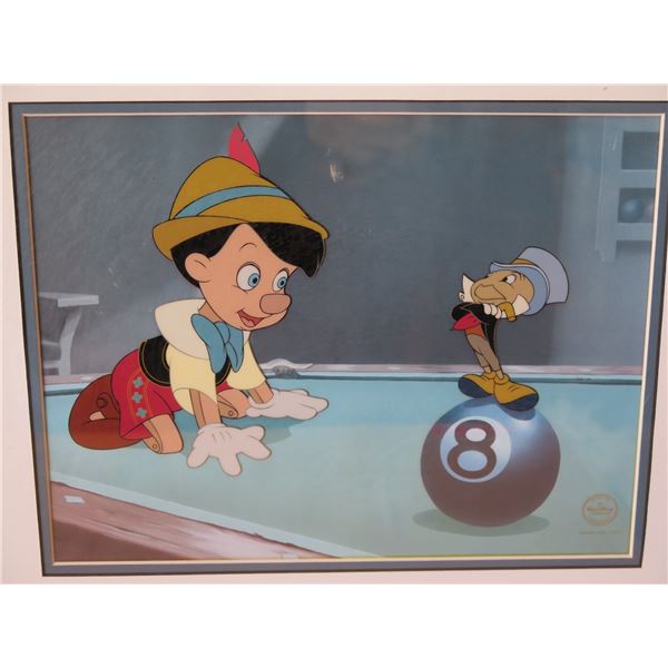 Framed Pinocchio with/ Jiminy Cricket 'Behind the 8 Ball' Signed