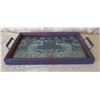 Image 1 : Wooden Tray w/ Handles & Peacock Design 13"x12"