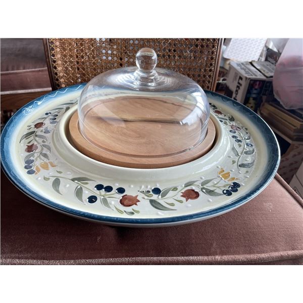 Large Platter with Cheese Tray , Knife and Lid