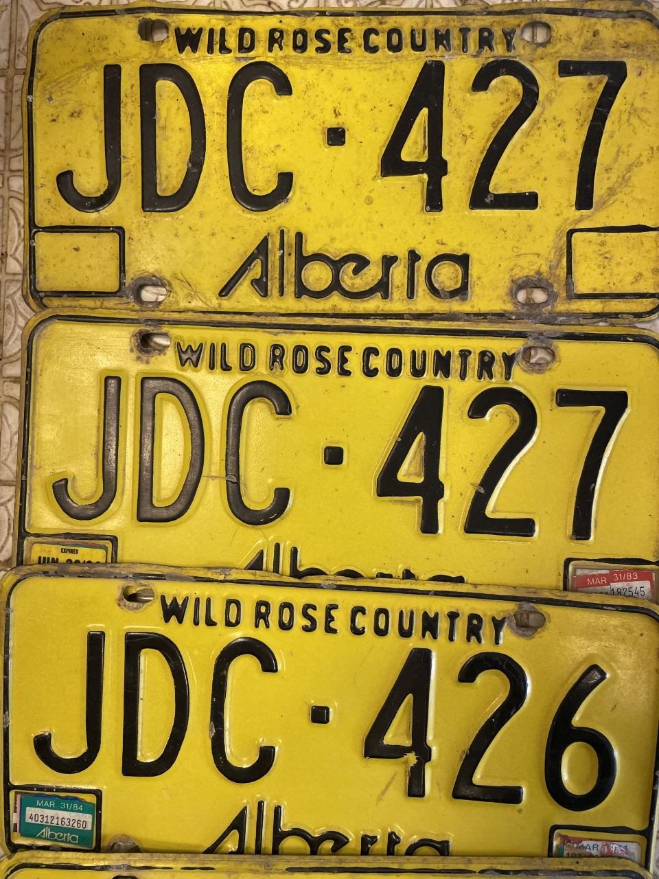 Alberta License Plates , Yellow "Wild Rose Country"