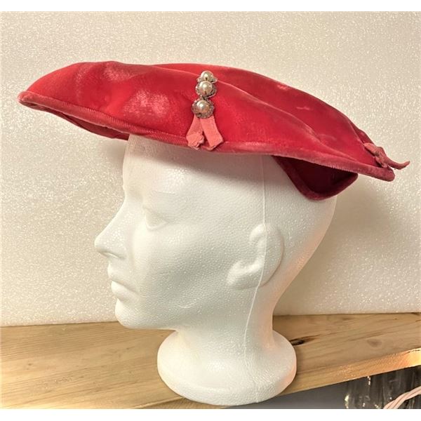 Vintage Hat, Dark Pink Velvet