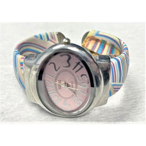 Suisse Quartz Ladies Watch , Pink Face and Colourful Band