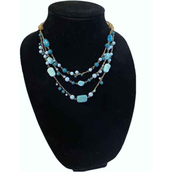 Three Strand Necklace with Blue Beads