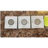 Image 2 : 3 CANADIAN WW2 SILVER 25 CENTS - 1942, 1943, 1944 .800 SILVER