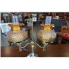 Image 2 : DOUBLE COLONIAL STYLE TABLE LAMP WITH AMBER GLASS SHADES