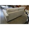 Image 8 : NEW HOME ELEGANCE BEIGE LOVESEAT WITH 2 THROW PILLOWS - RETAIL $1699, HAS 8 INCH TEAR IN FABRIC BOTT