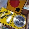 Image 2 : BOX OF CIRCULAR SAW BLADES AND WARNING SIGNS