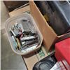 Image 2 : 3 BINS AND BOX OF HARDWARE, JOIST HANGERS AND TIRE CHAINS