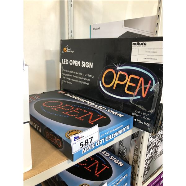 2 ILLUMINATED OPEN SIGNS