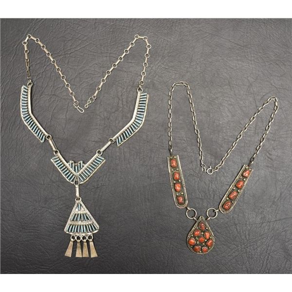 ZUNI AND NAVAJO INDIAN SILVER NECKLACES