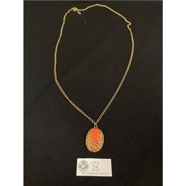 Vintage Gold Plated with Pink Stone Pendant/Necklace