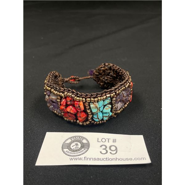 Vintage Hancrafted with Natural Blue and Red Coral & Amethyst Stones Bracelet