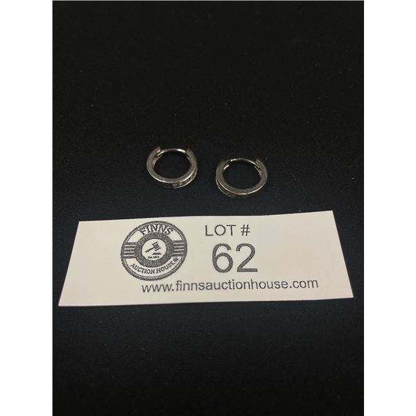 925  Sterling Silver with White Stones Hinged Hoop Earrings