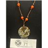 Image 2 : Orange Carmilian Stone beads Necklace, Knotted on String with Lace Agate Stone Pendant Adjustable Si