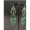 Image 2 : Pair of Long Silver Tone with Glass Stones Dangle Earrings 3.5" Total Length
