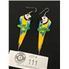Image 2 : Large Hand Painted Wood PAROT Dangle Earrings. 3" in Length
