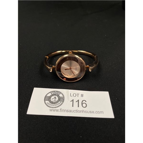 Beautiful Gold Plated Ladies Quartz Hinged Bangle Watch Needs Battery