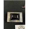 Image 2 : Vintage Silver Tone with Black Stone Belt Buckle. Tie Bar and Tie Pin