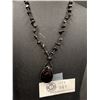 Image 2 : Natural Black Onyx Stone Pendant Necklace 16" L