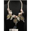 Image 2 : Vintage1960's Beautiful Glass Flower-Leaf Necklace with Matching Earrings. 18" L