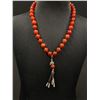 Image 2 : Gorgeous Carneilian Bead Necklace with Sterling Silver Drop. Hand Knotted 17" L Beads Measure 10mm D