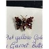Image 2 : Vintage 9ct Yellow Gold Bohenian Garnet Butterfly Brooch. Scottish Import Gold Mark The Letter X is 