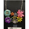 Image 2 : Unique Vintage Silver Plated Enamel Flowers with Stones Necklace 16-19" L