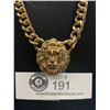 Image 2 : Vintage Gold Guilded Lion Head with Links Necklace, Self Adjusting Length From 18-21 Inches