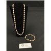 Image 1 : Clear & Amber Coloured Beads Necklace & Matching Stretch Bracelet Set