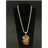 Image 2 : Art Nouveau Large Baltic Amber Sterling Silver Pendant on Sterling Silver Chain. Amber is Framed By 