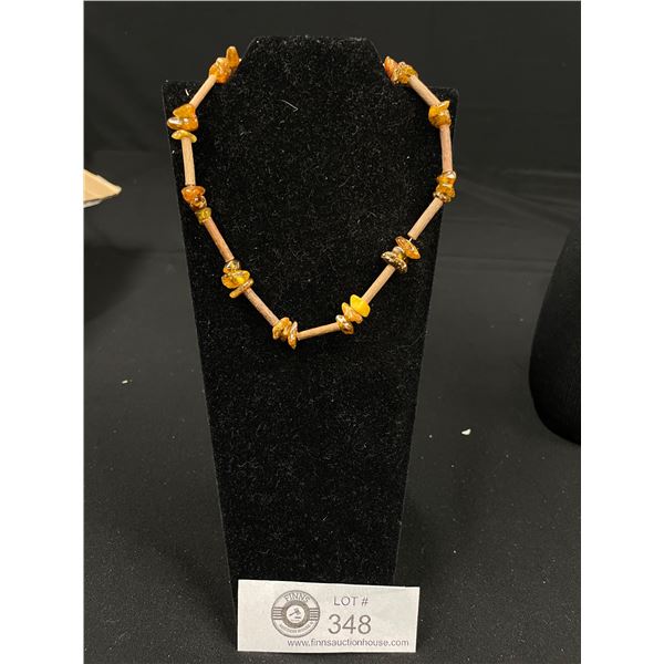 Wood and Natural Genuine Amber Anklet 11"