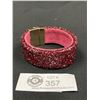 Image 2 : Ruby Coloured Beaded Cuff Bracelet Magnetic Opening.