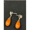 Image 2 : .925 Oriental Top Design Earrings with Orange Natural Stone