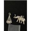 Image 2 : 2 Sterling Silver Pendants or Charms. 1 Is a Solid Elephant