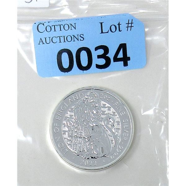 2 Oz. .9999 Silver 2022 Lion of England Coin