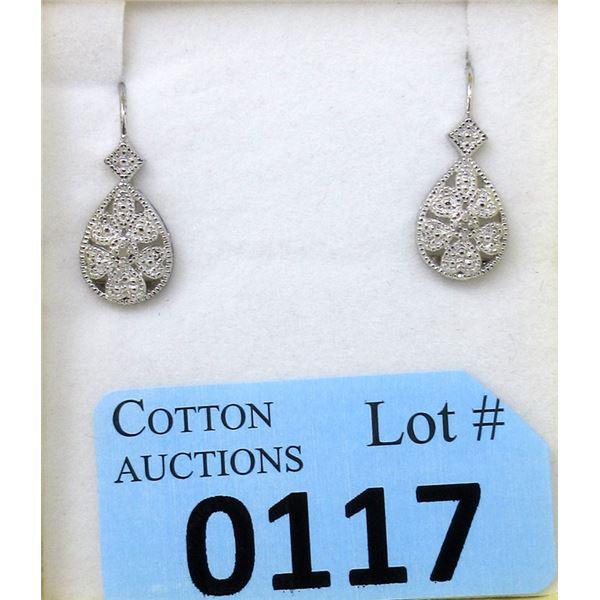 New Sterling Silver and Diamond Filigree Earrings