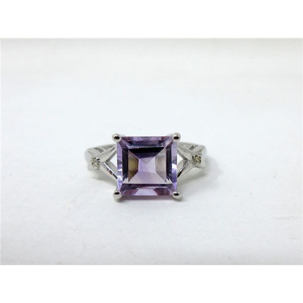 Amethyst & Diamond Ring Set in Sterling Silver