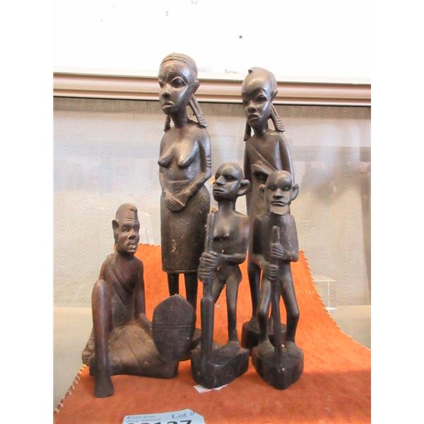 5 Vintage African Carved Wood Statues