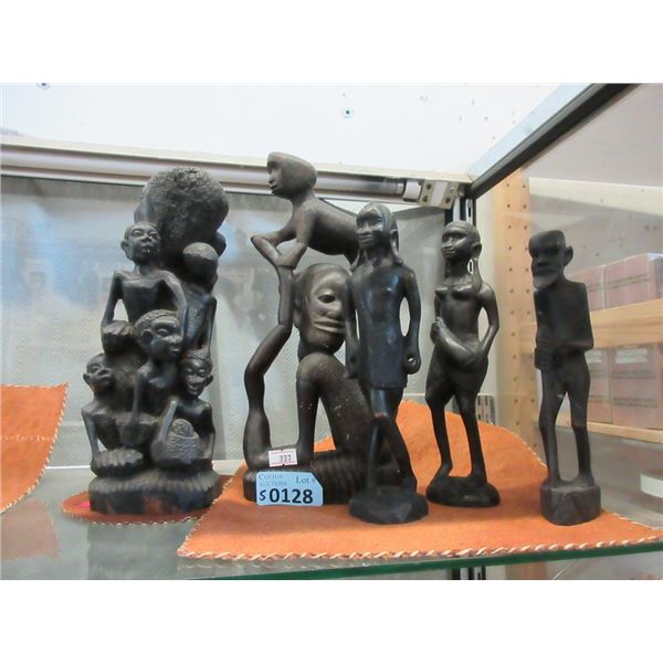 5 Vintage African Carved Wood Statues