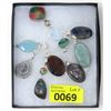 Image 1 : 9 Custom Made Gemstone Pendants & 2 Chains