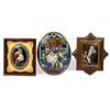 Image 2 : 3 Framed Enameled Metal Religious Plaques