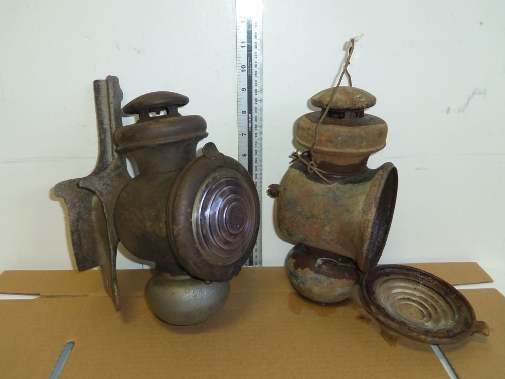 2 Antique Car Oil Lamps