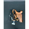 Image 1 : Nice Vintage Leather Gun Holster on Belt with Nice Leather Tooling with Small Cap Gun and Scope