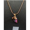 Image 2 : Vintage Sterling Silver Chain with Amber Colored Crystal Glass Pendant
