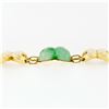 Image 4 : Vintage Large Wide Heavy Alternating Pierced Jade & Solid 14k Gold Bracelet