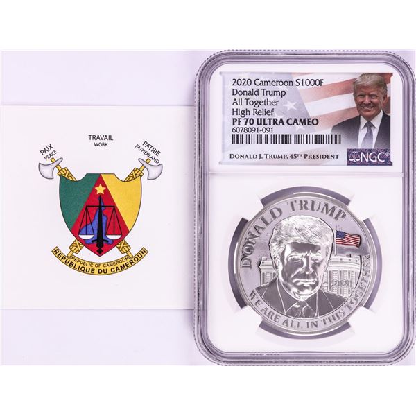 2020 Cameroon S1000F Donald Trump All Together High Relief PF 70 Ultra Cameo 1oz