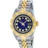 Image 2 : Rolex Ladies 2 Tone Blue Vignette Diamond Lugs Pyramid 26MM Datejust Wriswatch